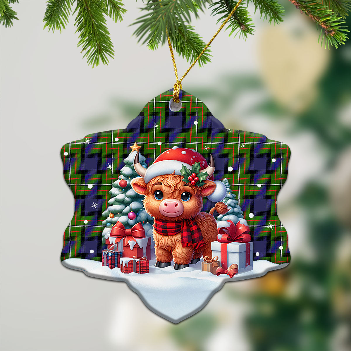 Ferguson Tartan Christmas Ceramic Ornament - Highland Cow Winter Style