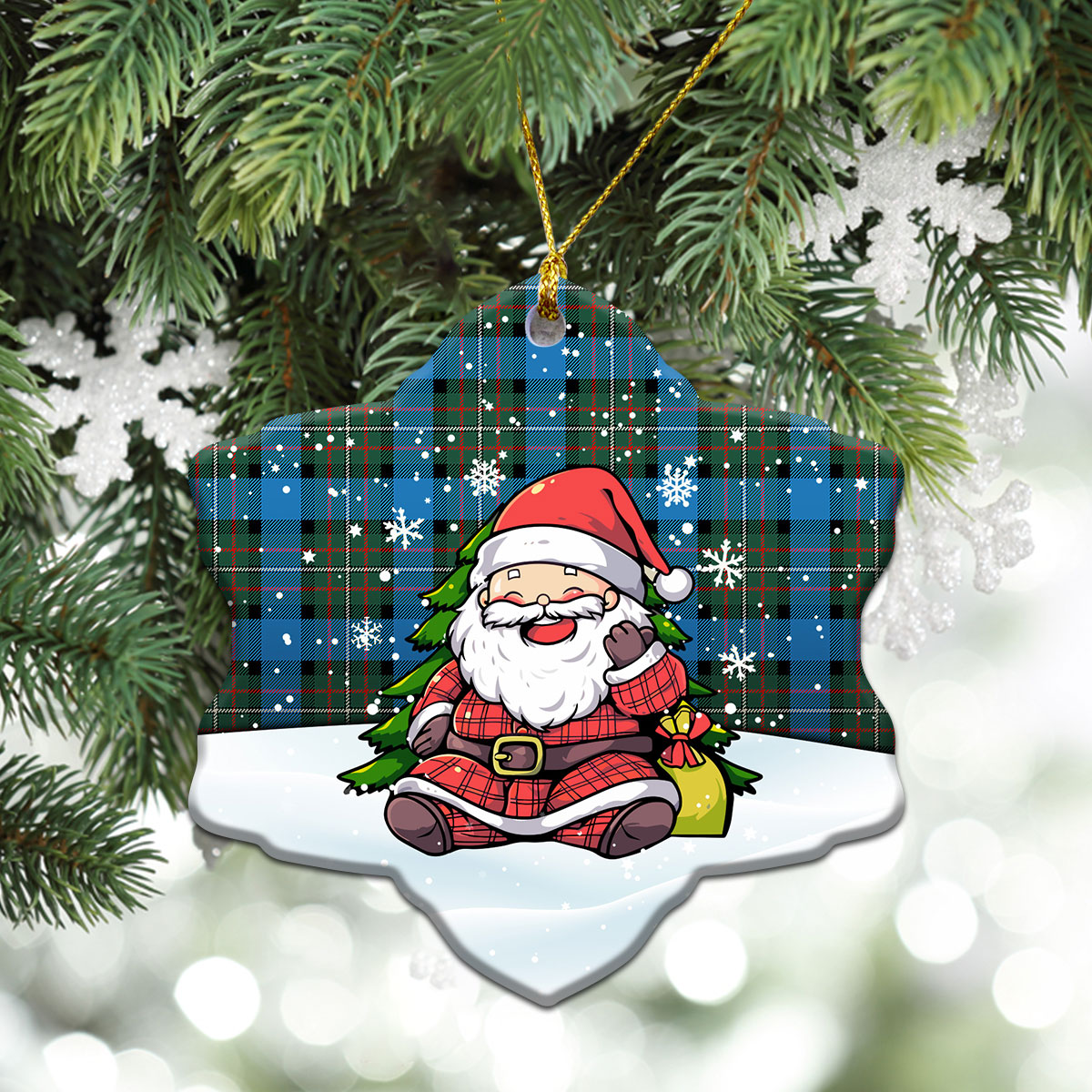 Fergusson Ancient Tartan Christmas Ceramic Ornament - Scottish Santa Style