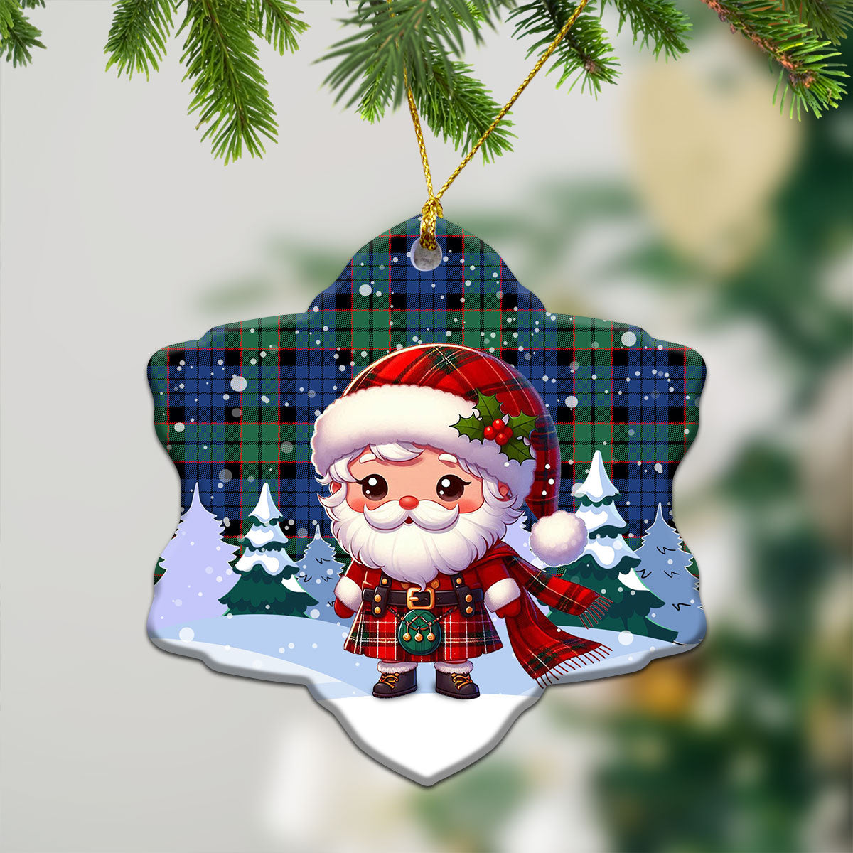 Fletcher Ancient Tartan Christmas Ceramic Ornament - Santa Claus In Kilt Style