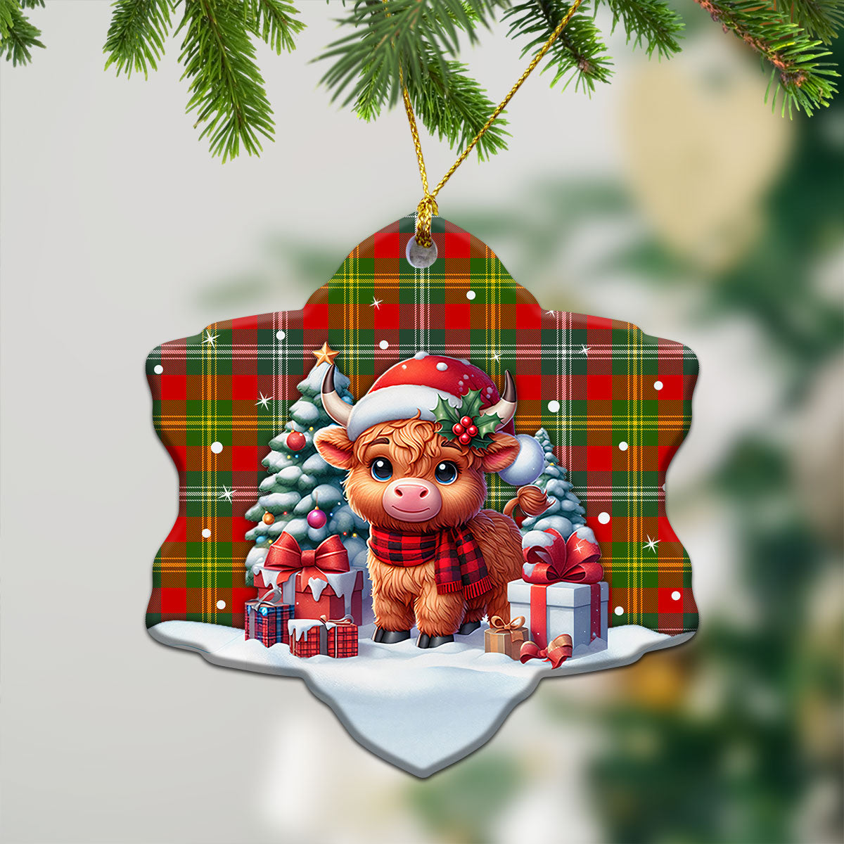 Forrester Tartan Christmas Ceramic Ornament - Highland Cow Winter Style