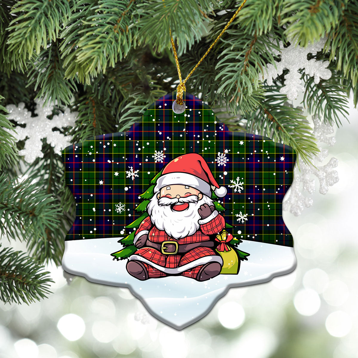 Forsyth Modern Tartan Christmas Ceramic Ornament - Scottish Santa Style