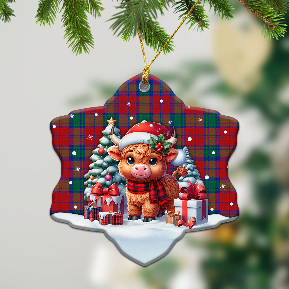 Fotheringham Tartan Christmas Ceramic Ornament - Highland Cow Winter Style