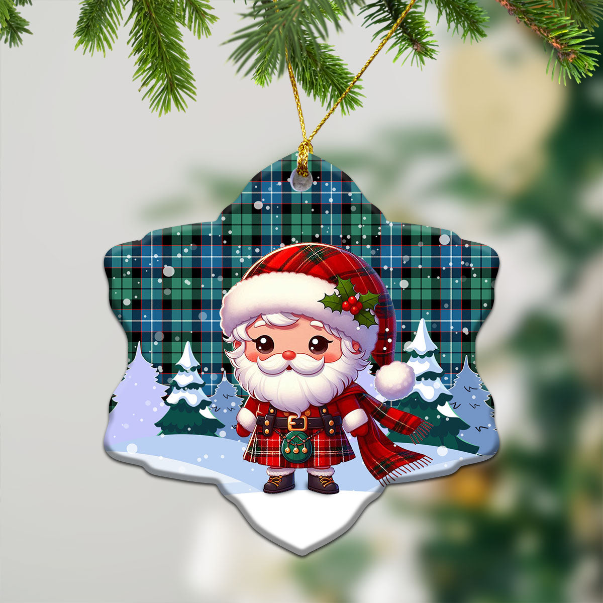 Galbraith Ancient Tartan Christmas Ceramic Ornament - Santa Claus In Kilt Style