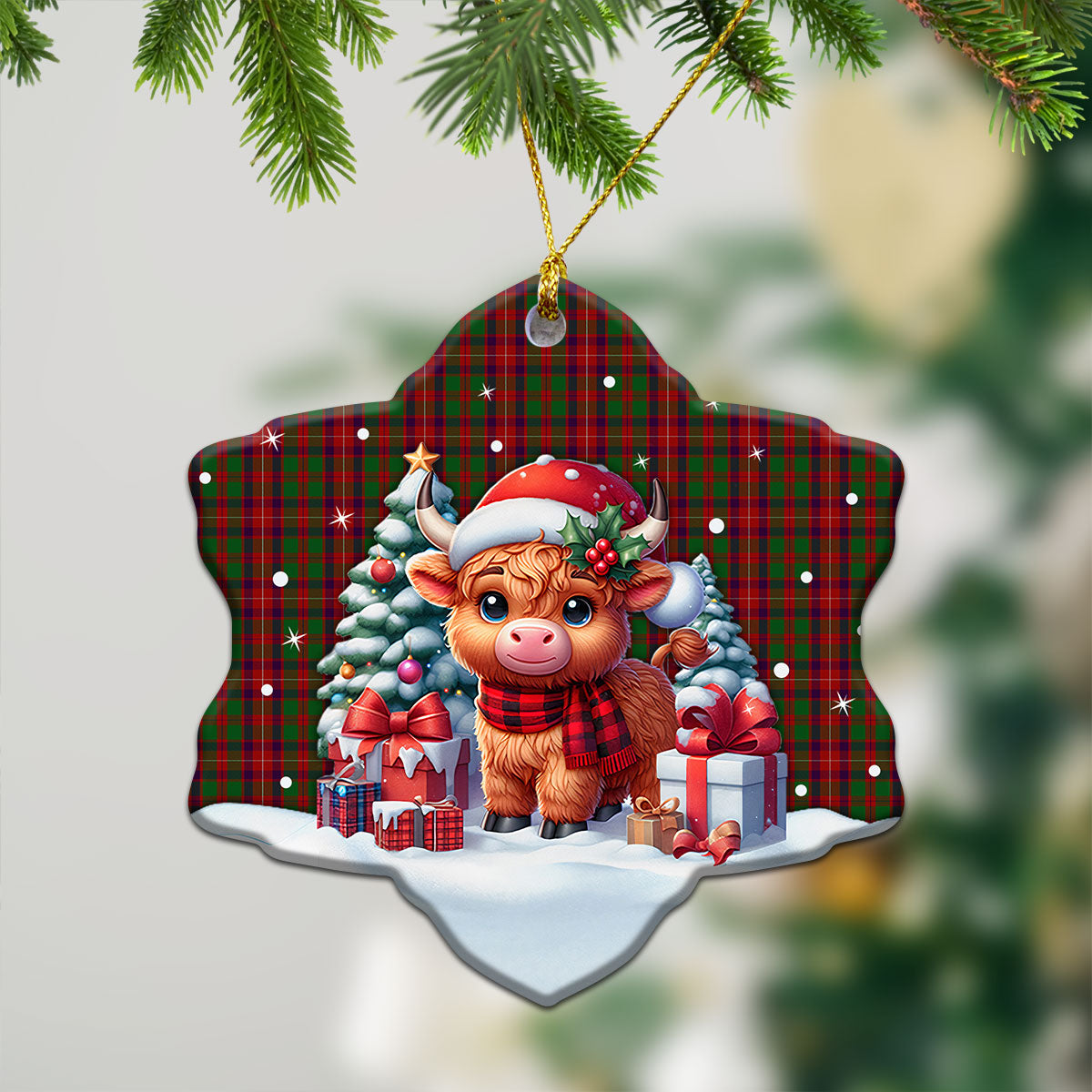 Geddes Tartan Christmas Ceramic Ornament - Highland Cow Winter Style