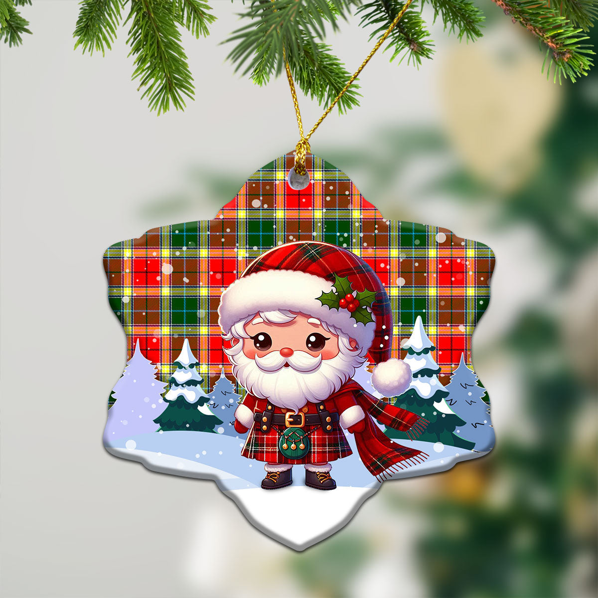 Gibson Tartan Christmas Ceramic Ornament - Santa Claus In Kilt Style