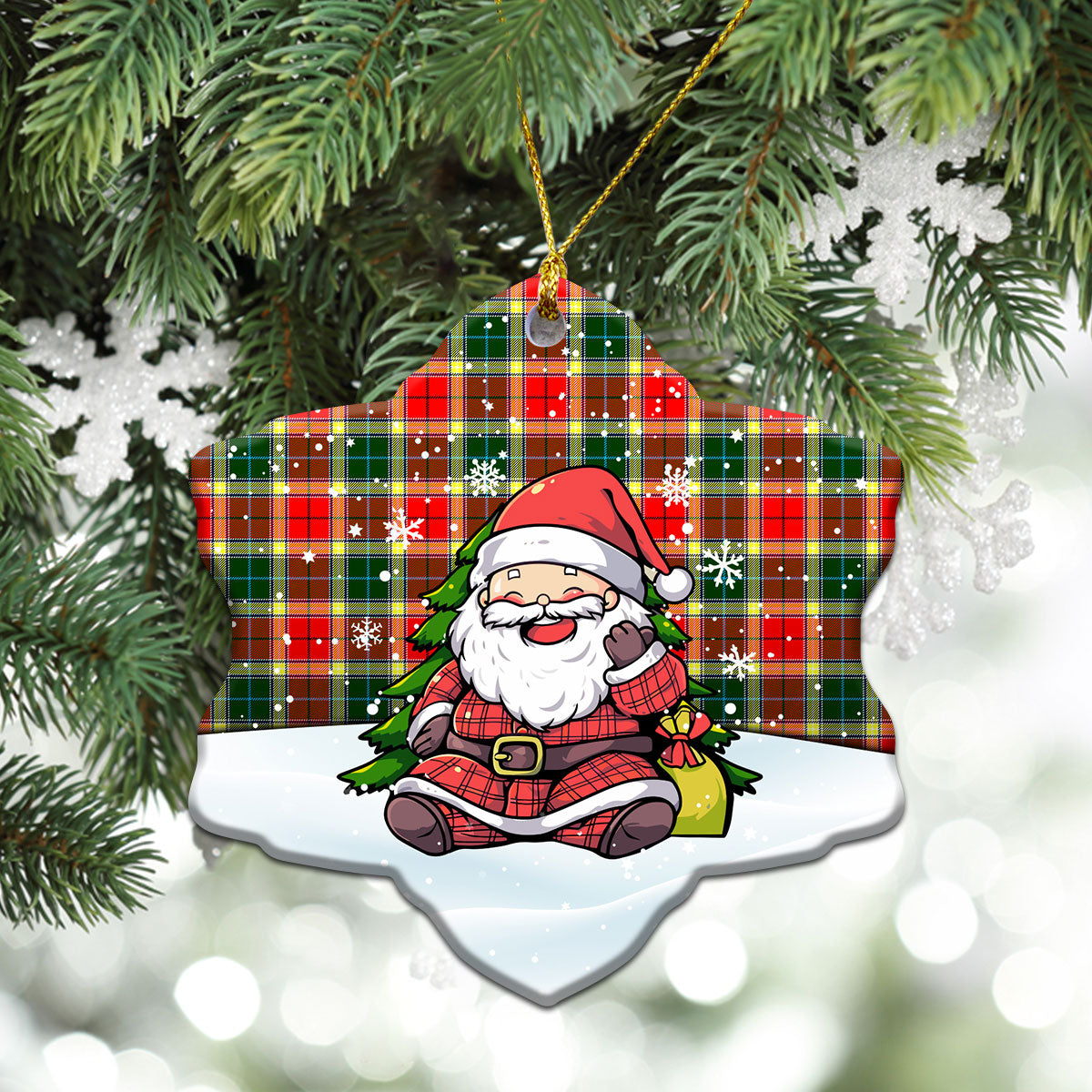 Gibson Tartan Christmas Ceramic Ornament - Scottish Santa Style