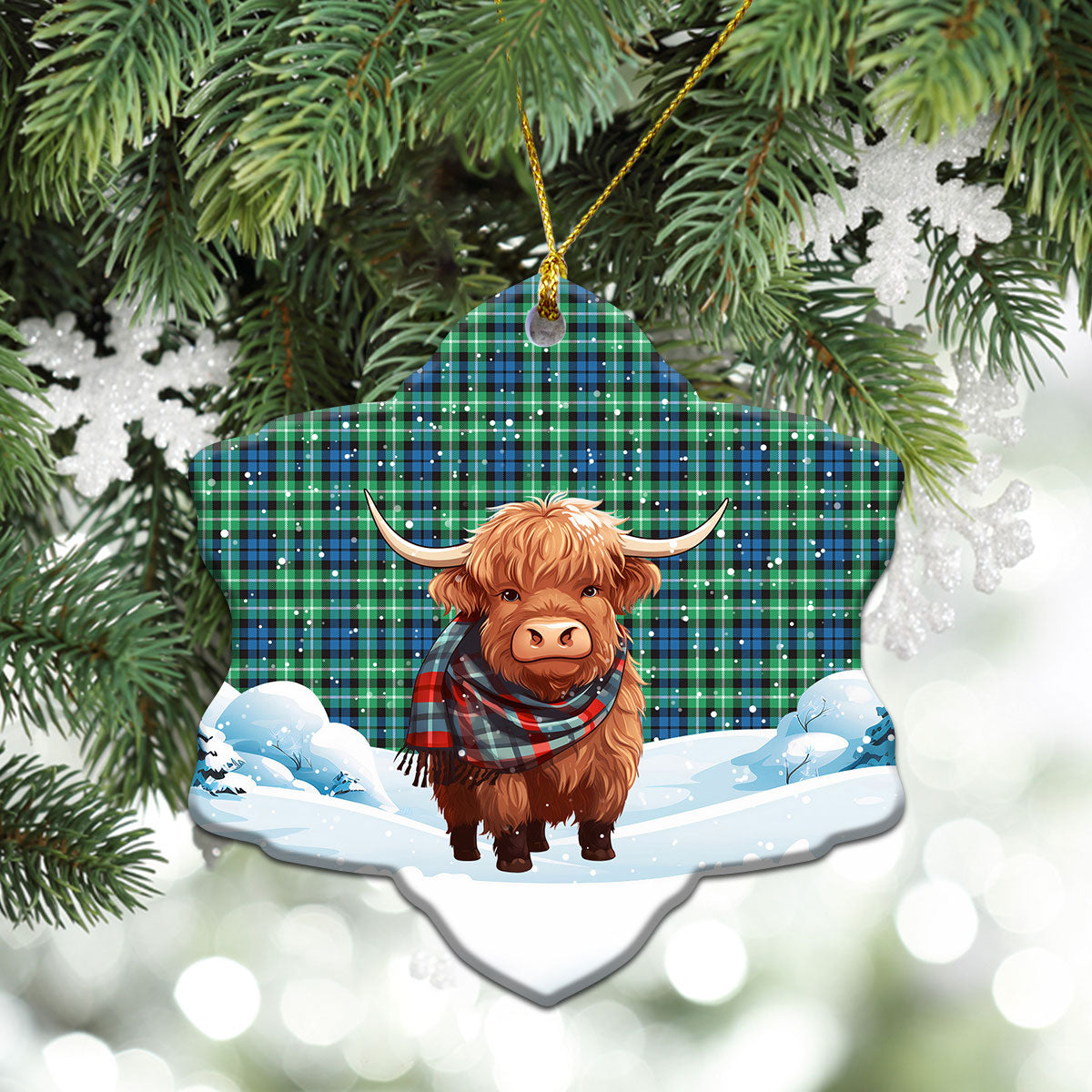 Graham of Montrose Ancient Tartan Christmas Ceramic Ornament - Highland Cows Snow Style