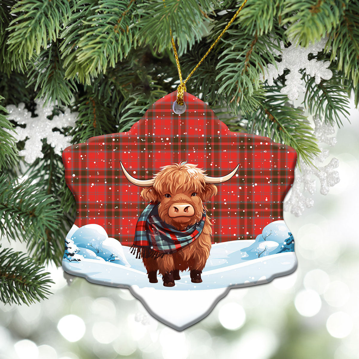 Grant Weathered Tartan Christmas Ceramic Ornament - Highland Cows Snow Style