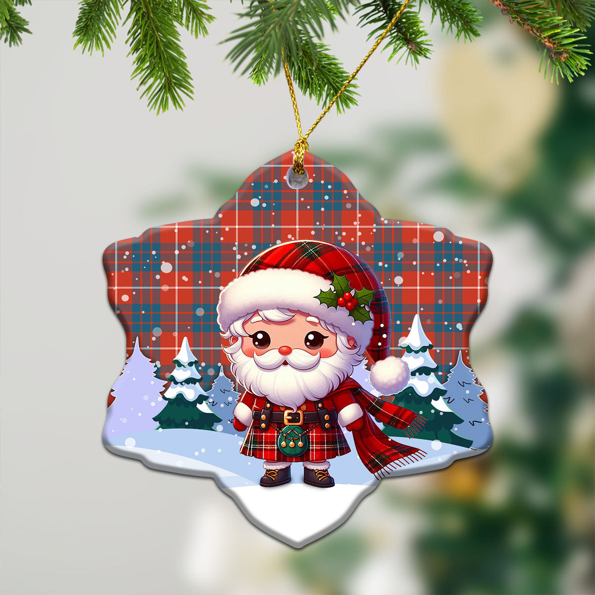 Hamilton Ancient Tartan Christmas Ceramic Ornament - Santa Claus In Kilt Style