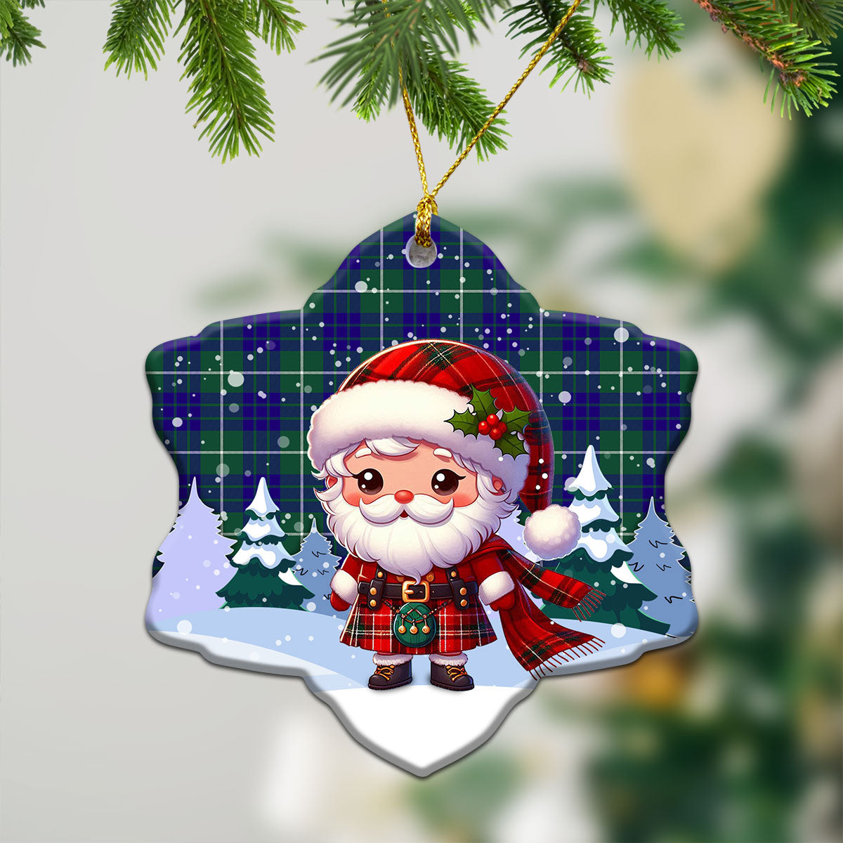 Hamilton Hunting Modern Tartan Christmas Ceramic Ornament - Santa Claus In Kilt Style