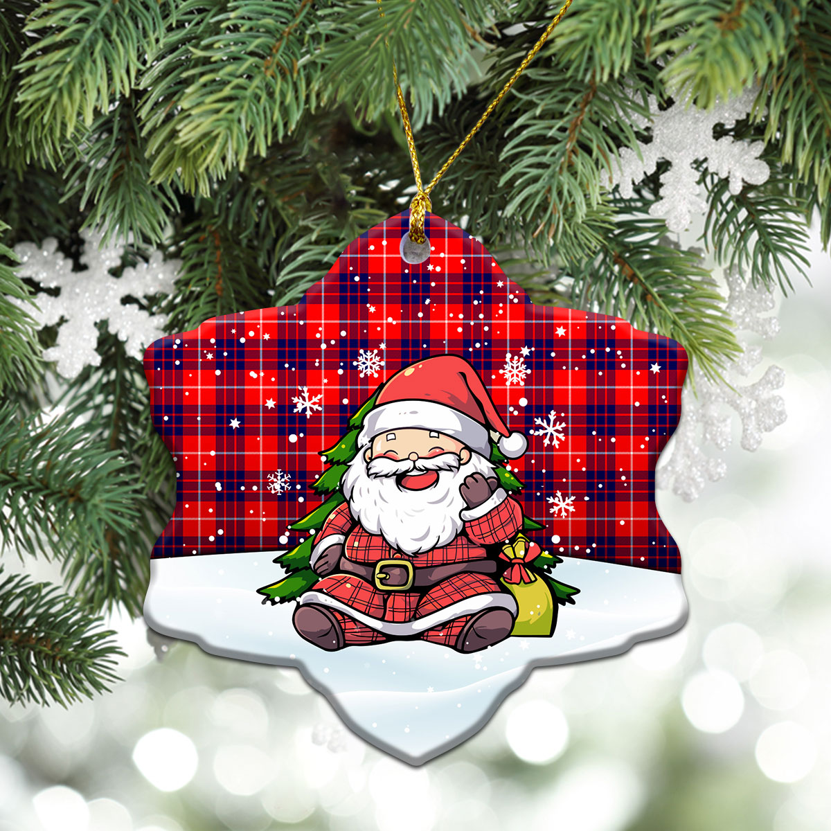 Hamilton Modern Tartan Christmas Ceramic Ornament - Scottish Santa Style