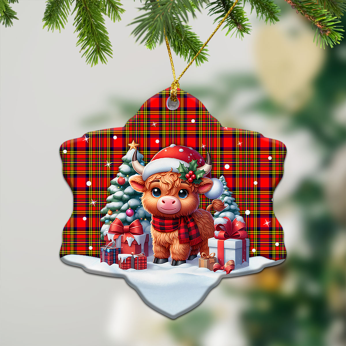 Hepburn Tartan Christmas Ceramic Ornament - Highland Cow Winter Style