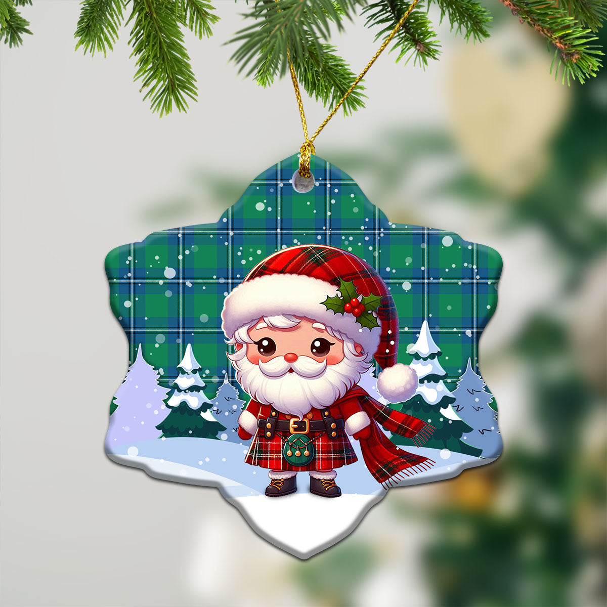 Irvine Ancient Tartan Christmas Ceramic Ornament - Santa Claus In Kilt Style