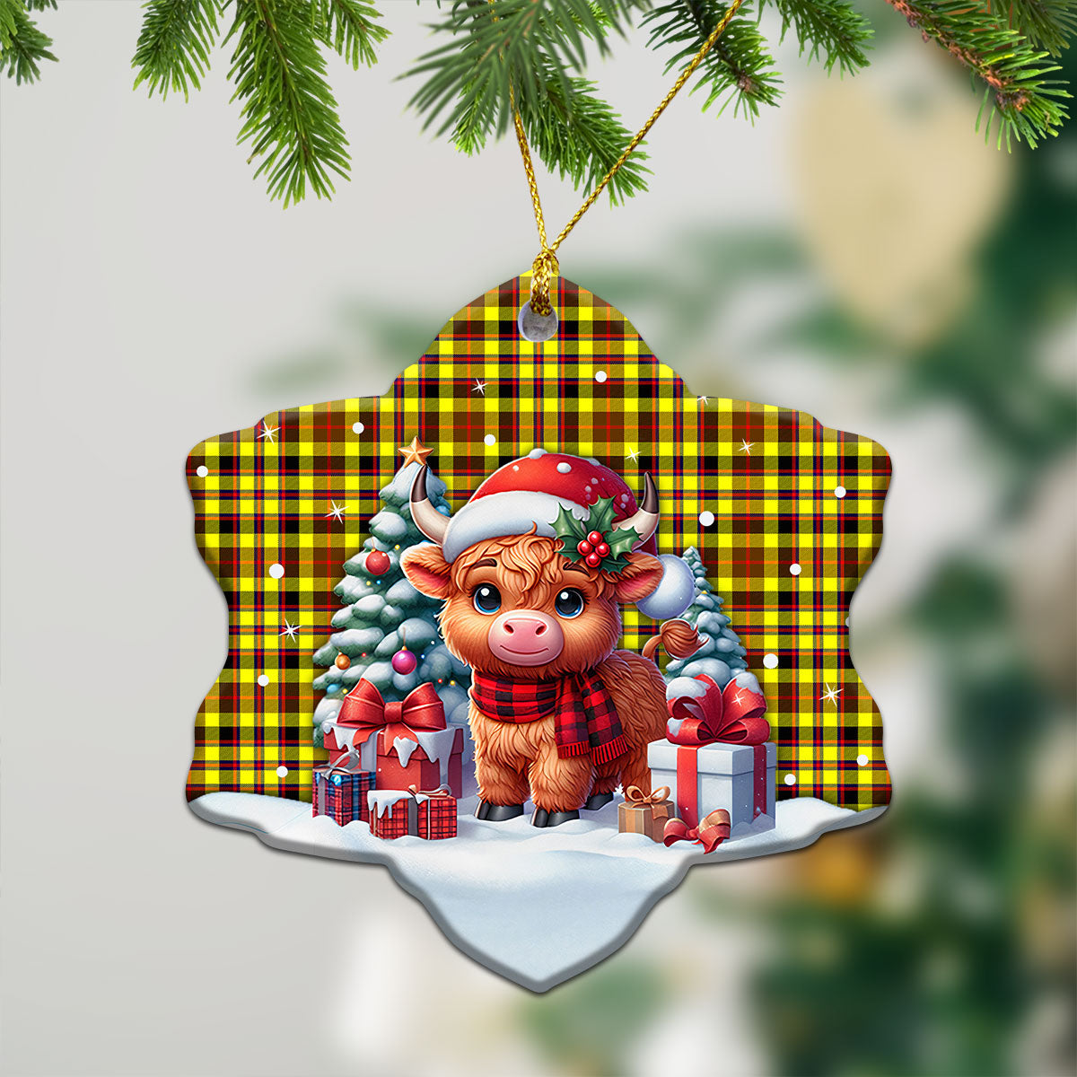 Jardine Tartan Christmas Ceramic Ornament - Highland Cow Winter Style