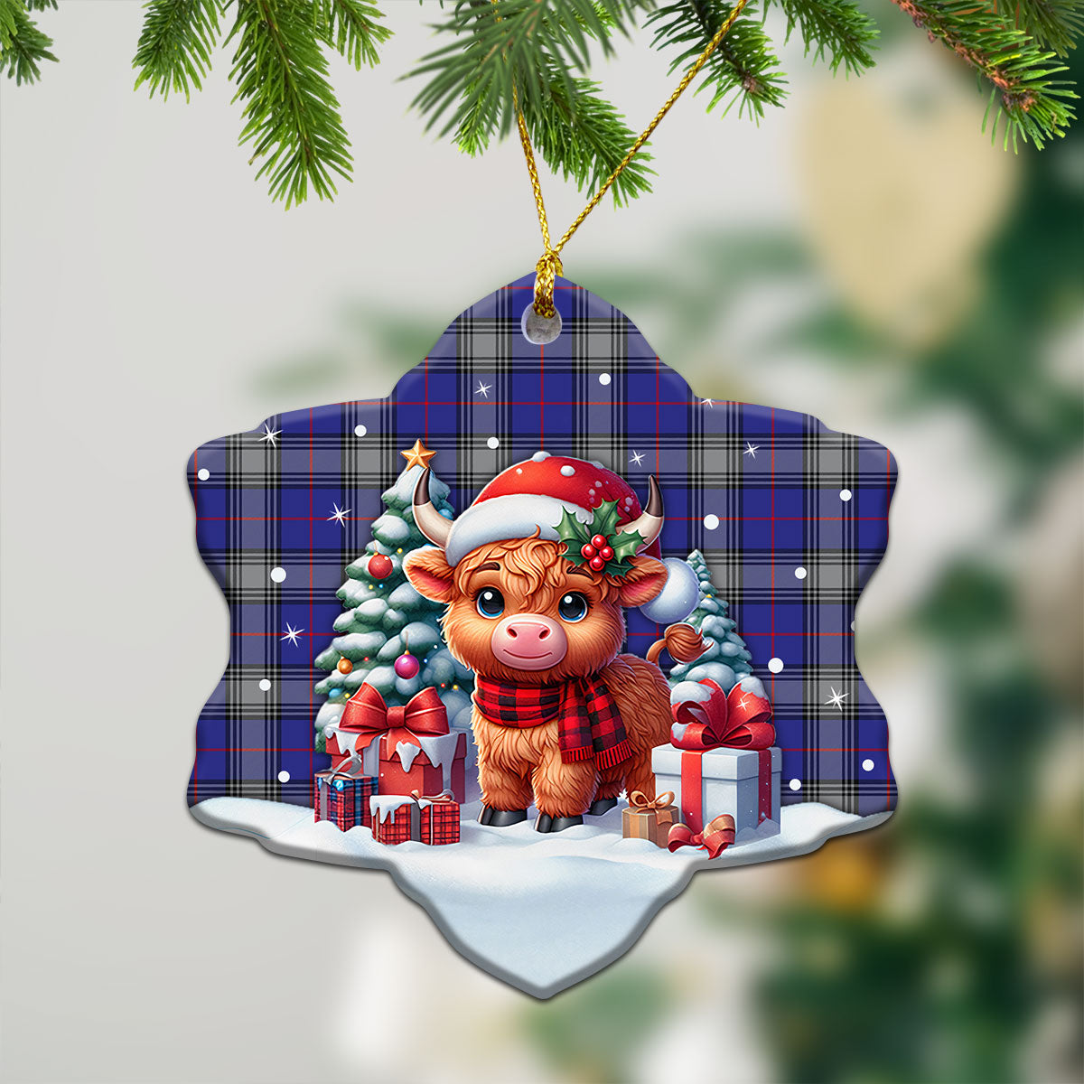 Kinnaird Tartan Christmas Ceramic Ornament - Highland Cow Winter Style