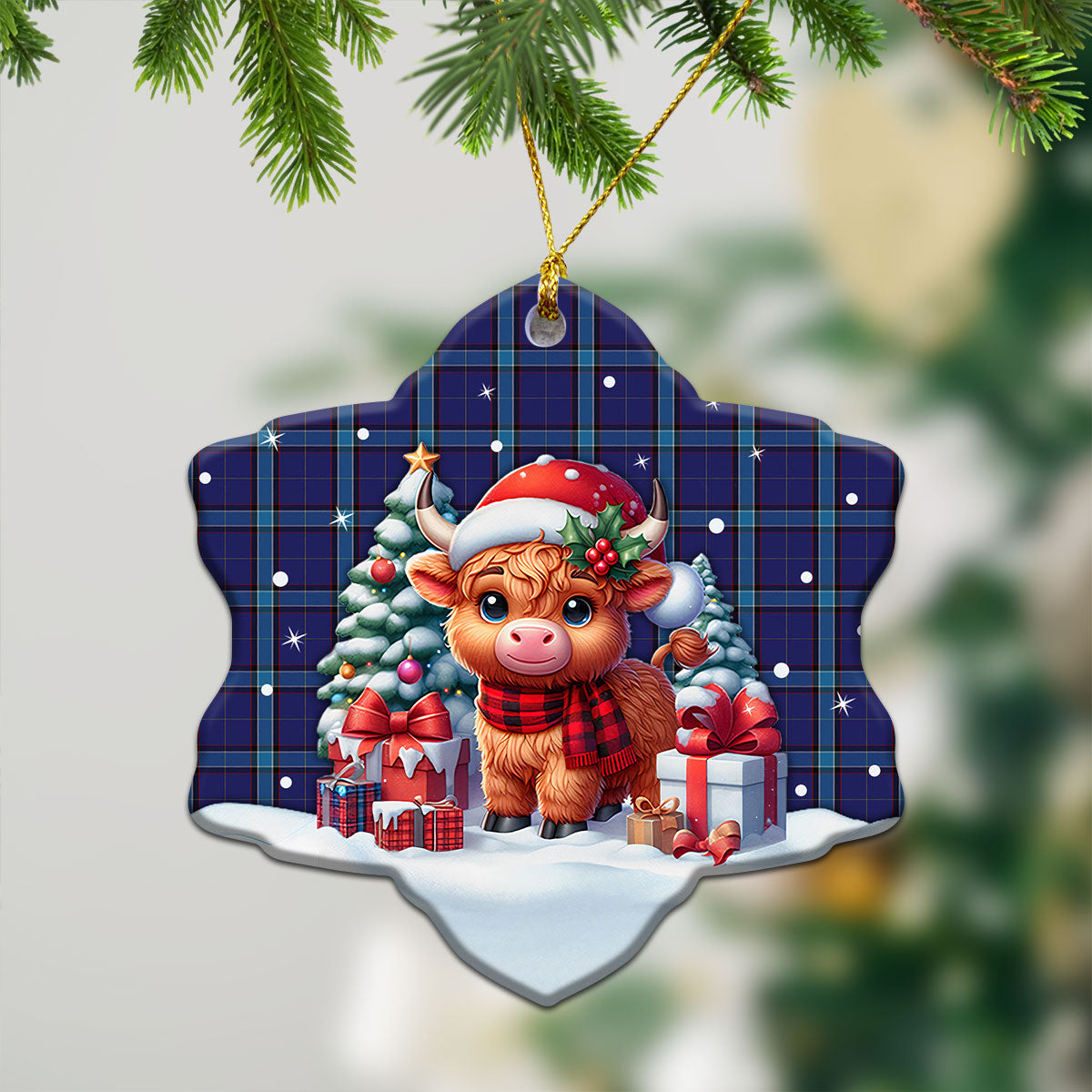 Kirkaldy Tartan Christmas Ceramic Ornament - Highland Cow Winter Style