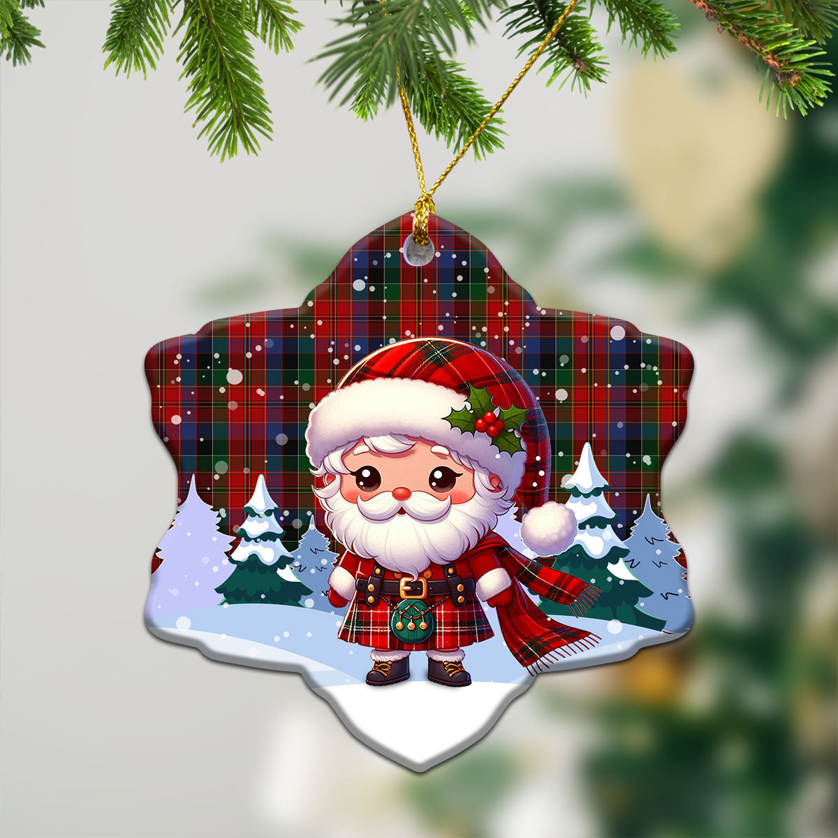 Leith Tartan Christmas Ceramic Ornament - Santa Claus In Kilt Style