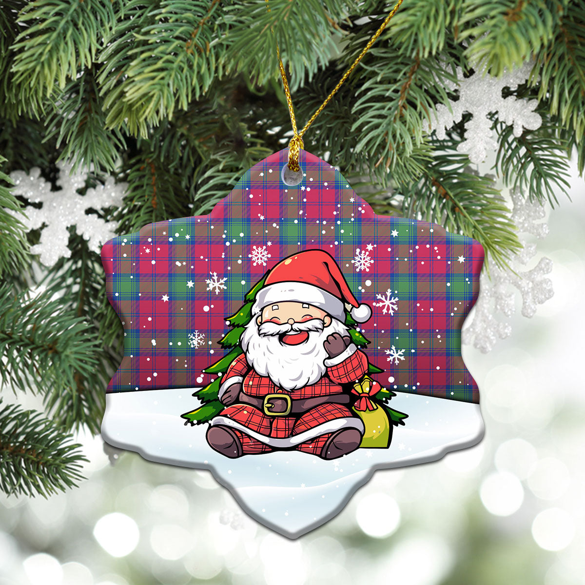 Lindsay Ancient Tartan Christmas Ceramic Ornament - Scottish Santa Style