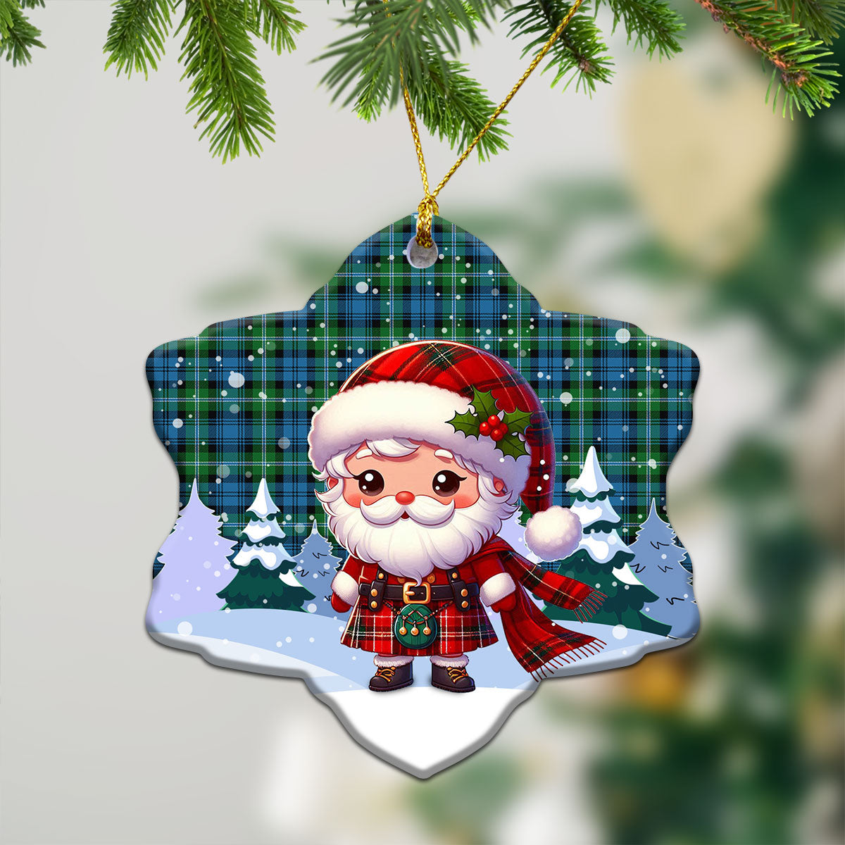 Lyon Tartan Christmas Ceramic Ornament - Santa Claus In Kilt Style