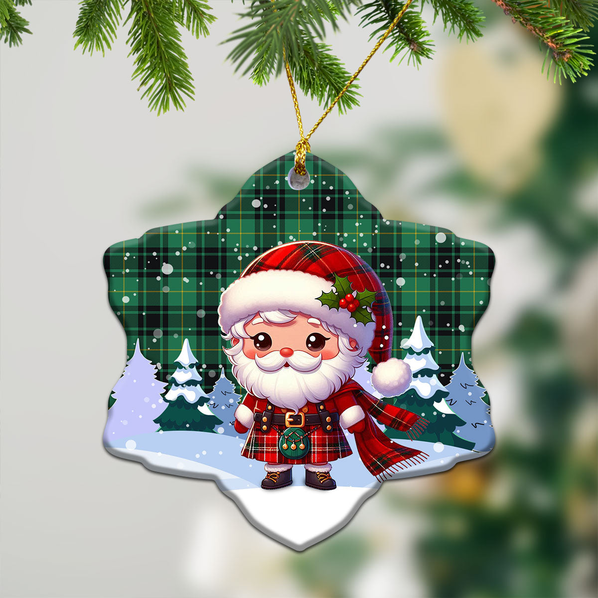 MacArthur Ancient Tartan Christmas Ceramic Ornament - Santa Claus In Kilt Style