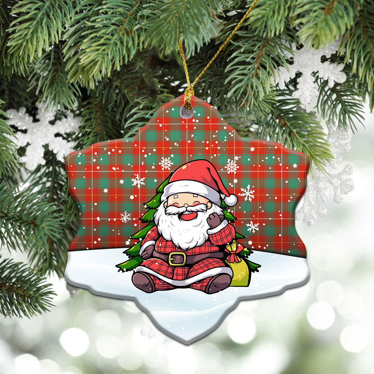 MacFie Ancient Tartan Christmas Ceramic Ornament - Scottish Santa Style