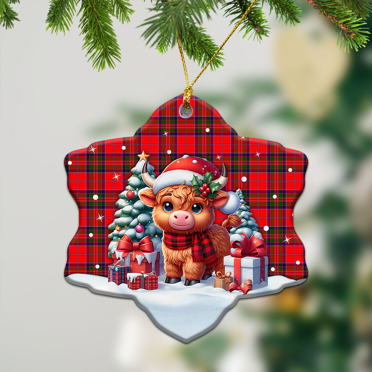 MacGillivray Modern Tartan Christmas Ceramic Ornament - Highland Cow Winter Style