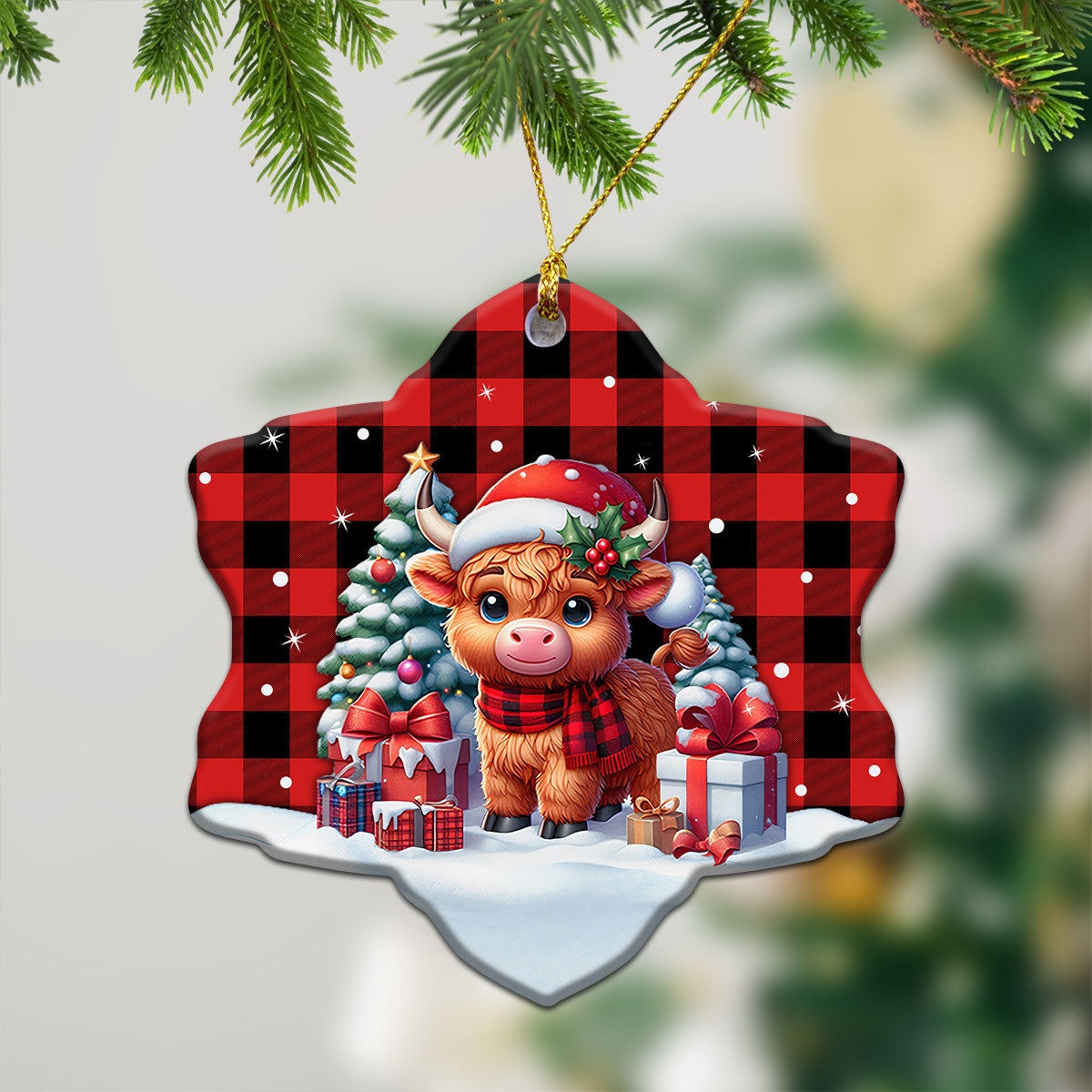 MacGregor Rob Roy Modern Tartan Christmas Ceramic Ornament - Highland Cow Winter Style