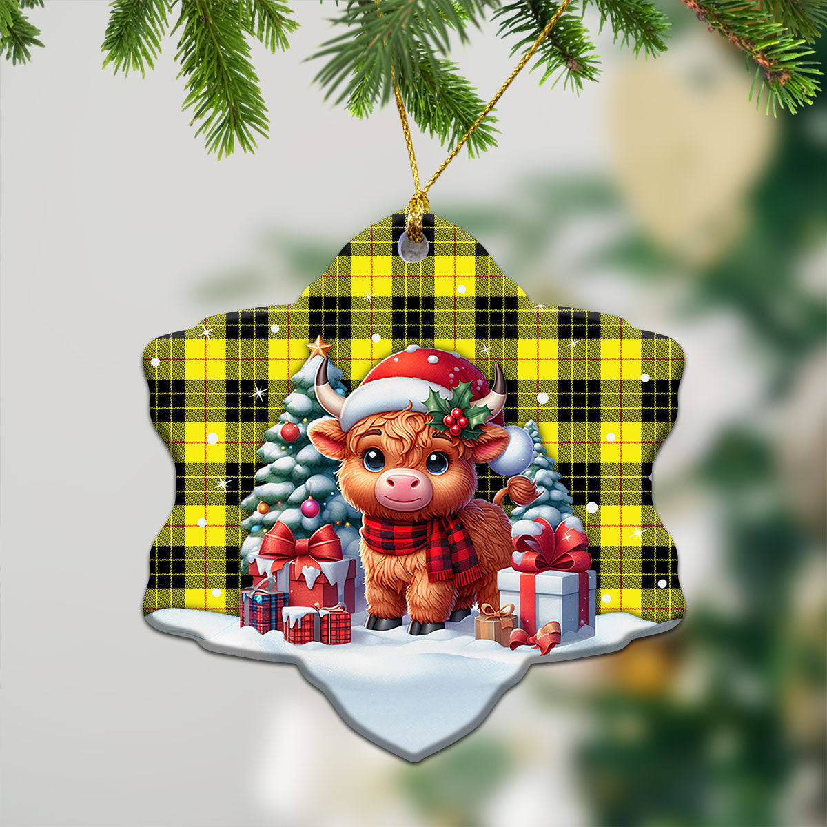 MacLeod of Lewis Modern Tartan Christmas Ceramic Ornament - Highland Cow Winter Style