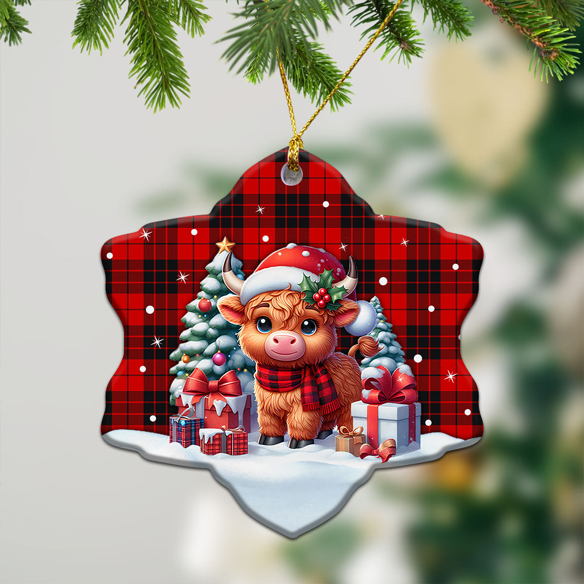 MacLeod of Raasay Tartan Christmas Ceramic Ornament - Highland Cow Winter Style