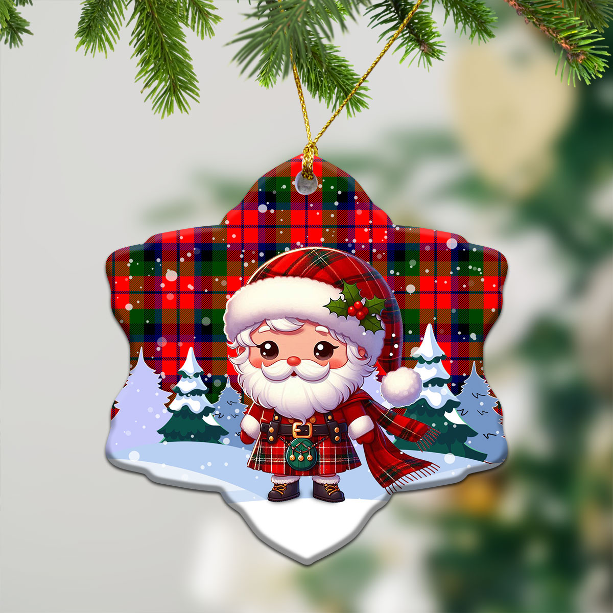 MacNaughton Modern Tartan Christmas Ceramic Ornament - Santa Claus In Kilt Style