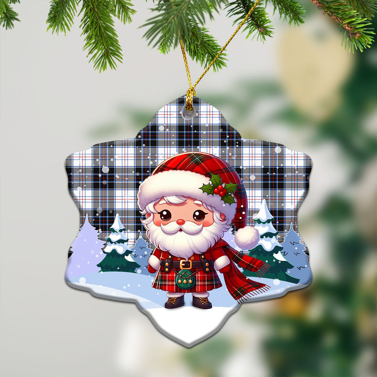 MacRae Dress Modern Tartan Christmas Ceramic Ornament - Santa Claus In Kilt Style