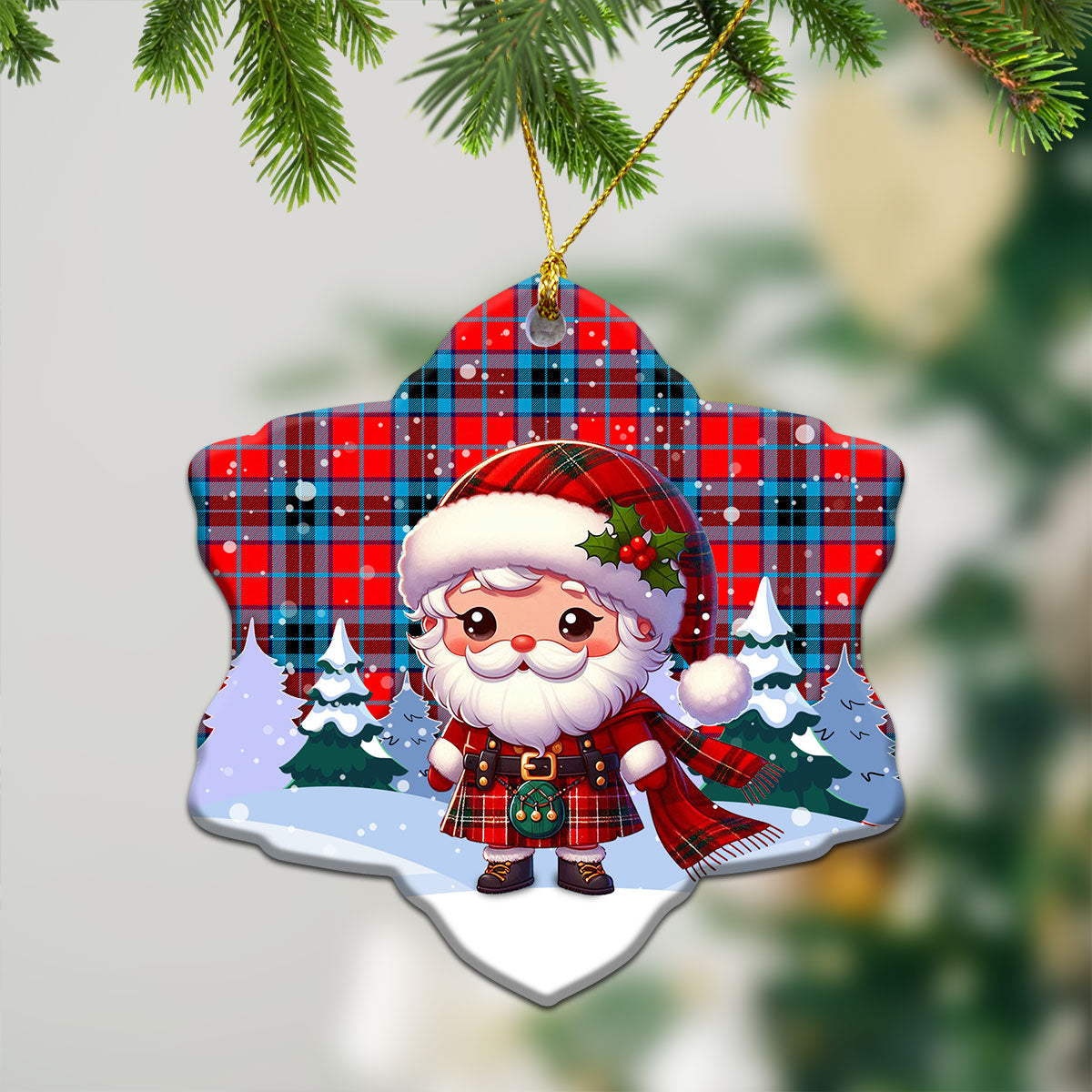 MacTavish Modern Tartan Christmas Ceramic Ornament - Santa Claus In Kilt Style