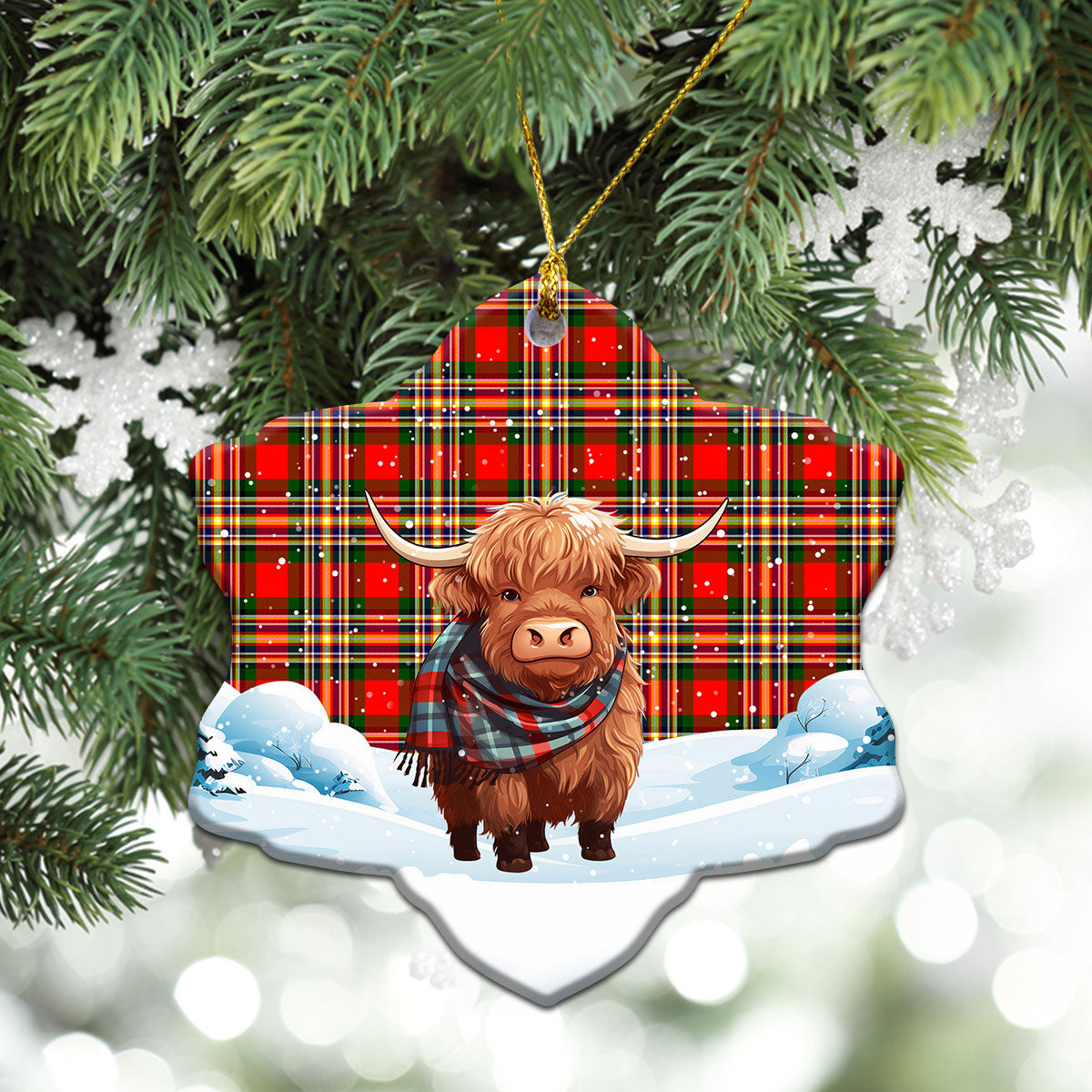 Makgill Tartan Christmas Ceramic Ornament - Highland Cows Snow Style