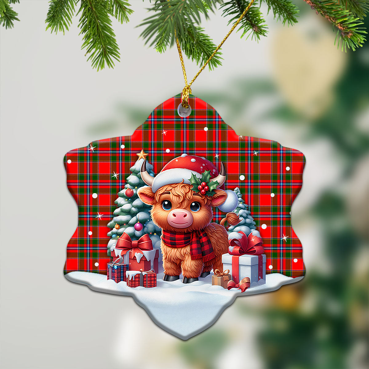 Maule Tartan Christmas Ceramic Ornament - Highland Cow Winter Style