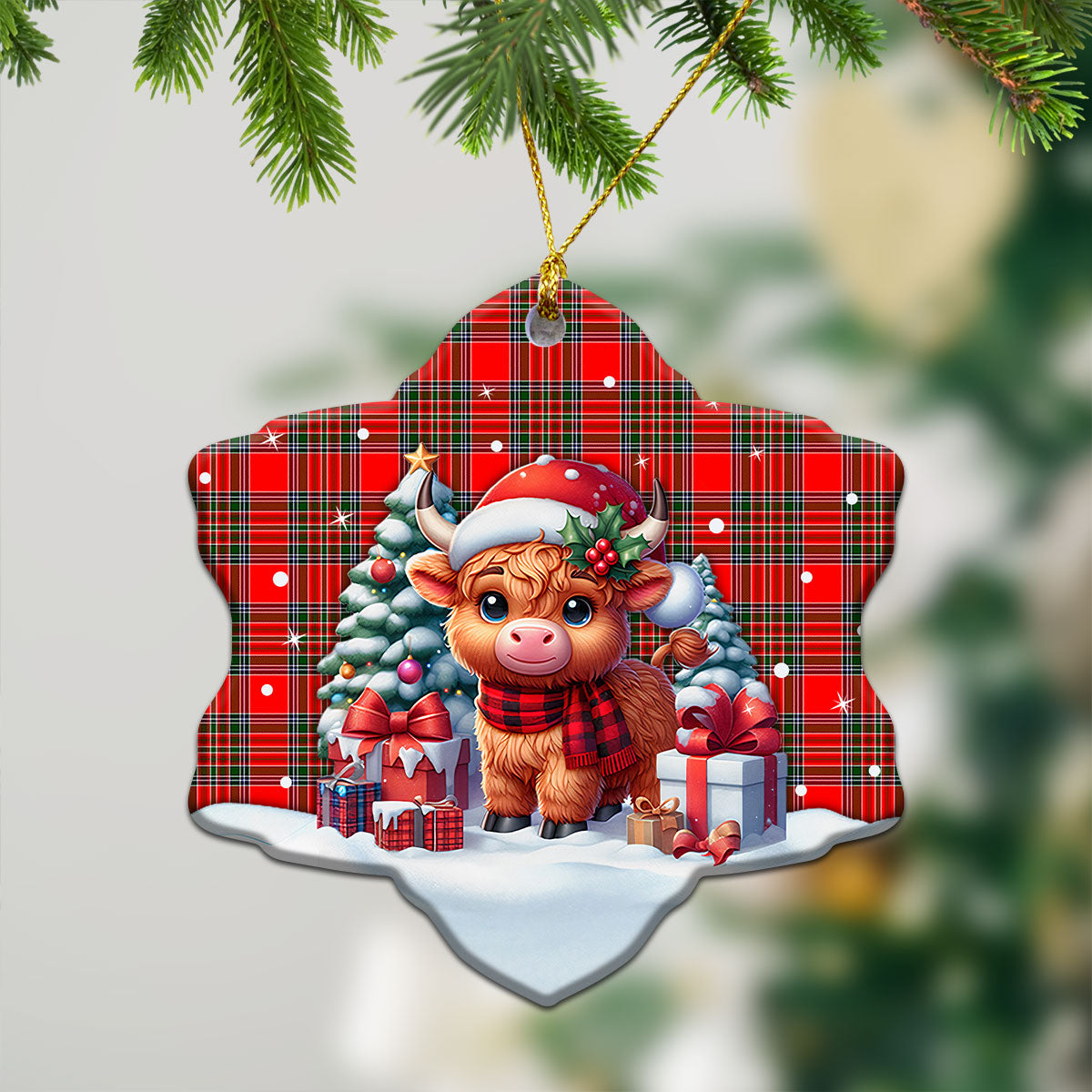 McBain Tartan Christmas Ceramic Ornament - Highland Cow Winter Style