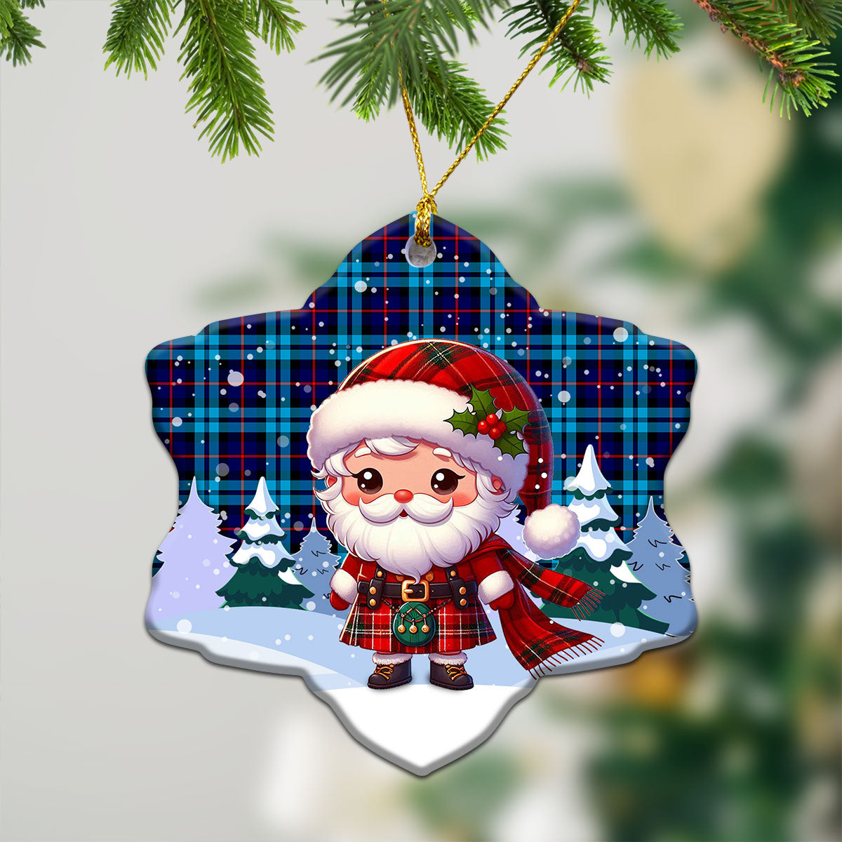 McCorquodale Tartan Christmas Ceramic Ornament - Santa Claus In Kilt Style