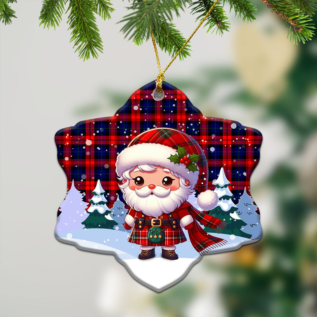 McCracken Tartan Christmas Ceramic Ornament - Santa Claus In Kilt Style