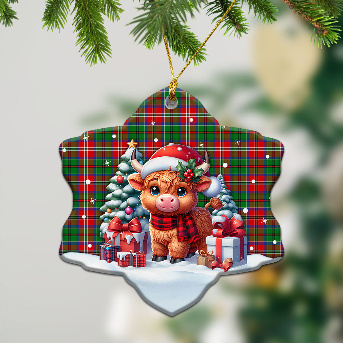 McCullough Tartan Christmas Ceramic Ornament - Highland Cow Winter Style