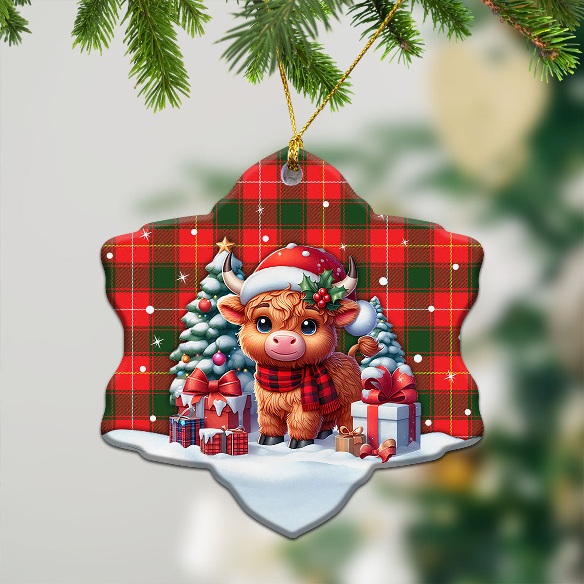 McFie Tartan Christmas Ceramic Ornament - Highland Cow Winter Style