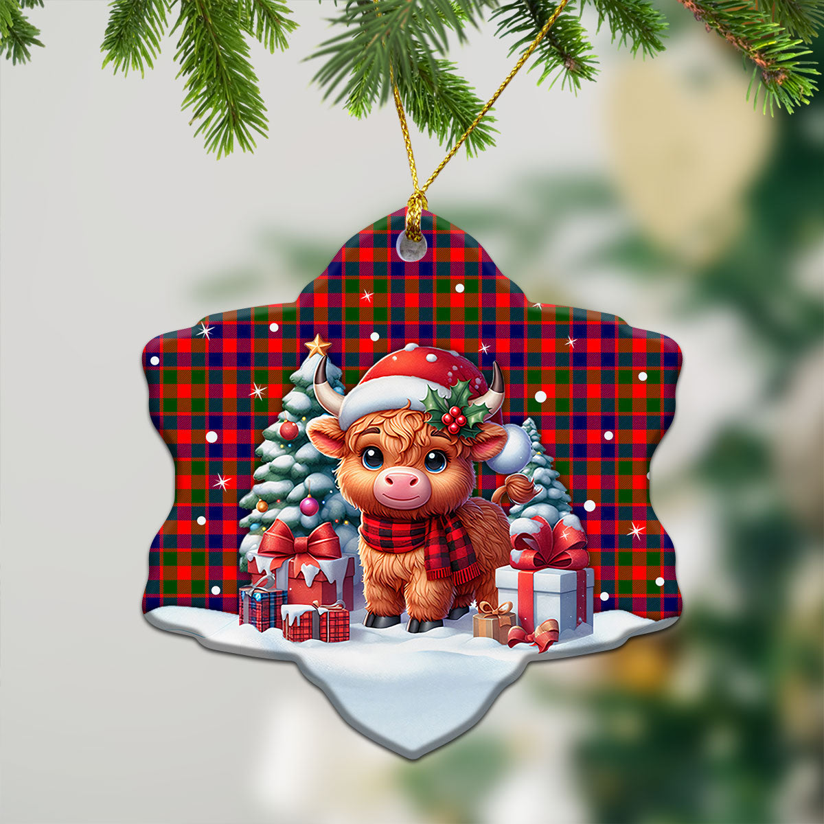 McGowan Tartan Christmas Ceramic Ornament - Highland Cow Winter Style