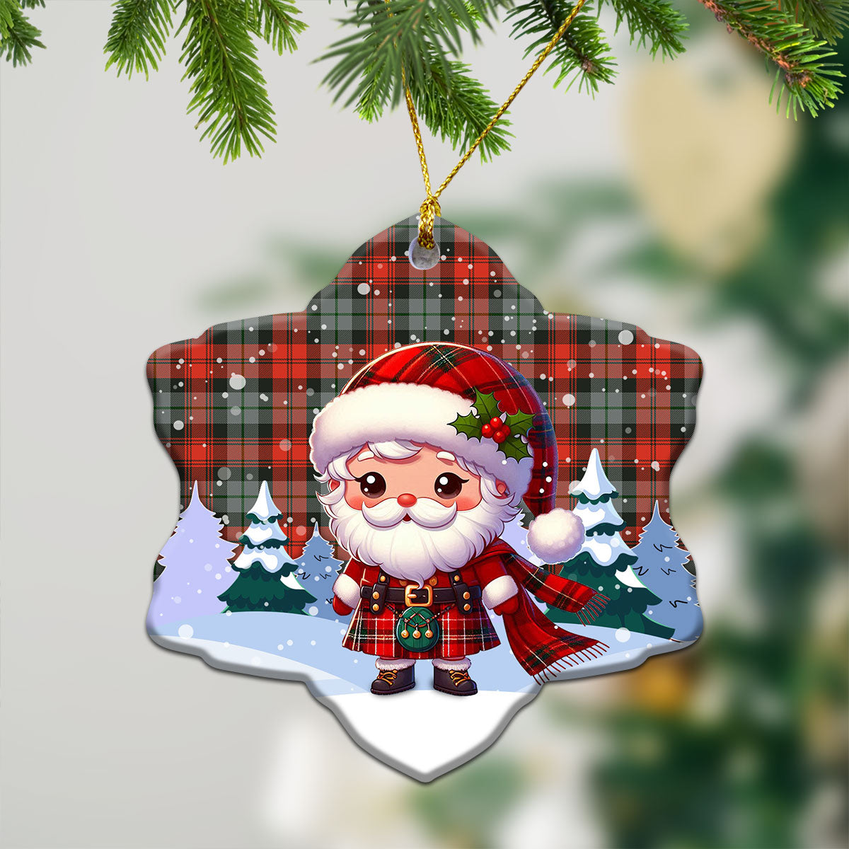 McLachlan Weathered Tartan Christmas Ceramic Ornament - Santa Claus In Kilt Style