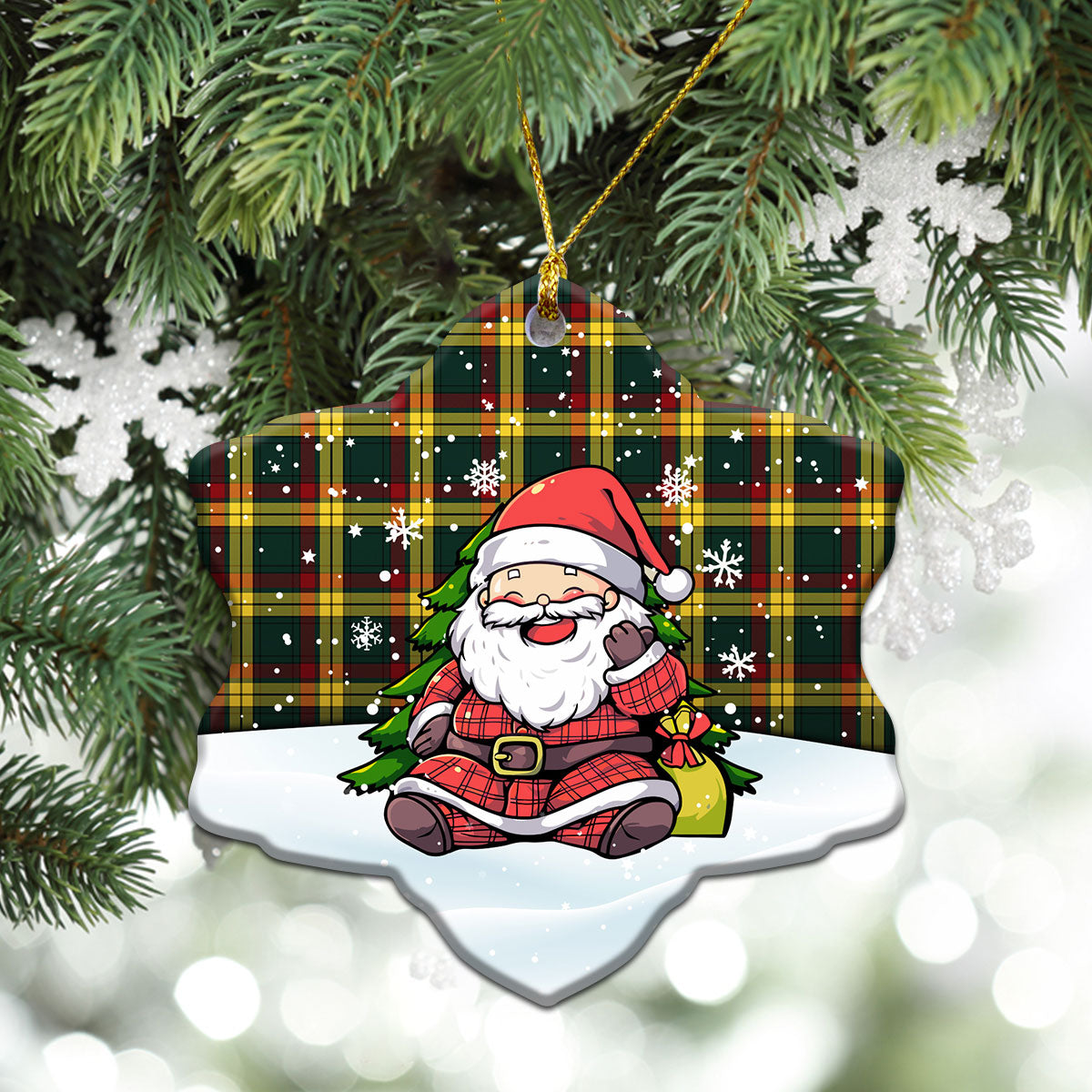 McMillan Old Modern Tartan Christmas Ceramic Ornament - Scottish Santa Style