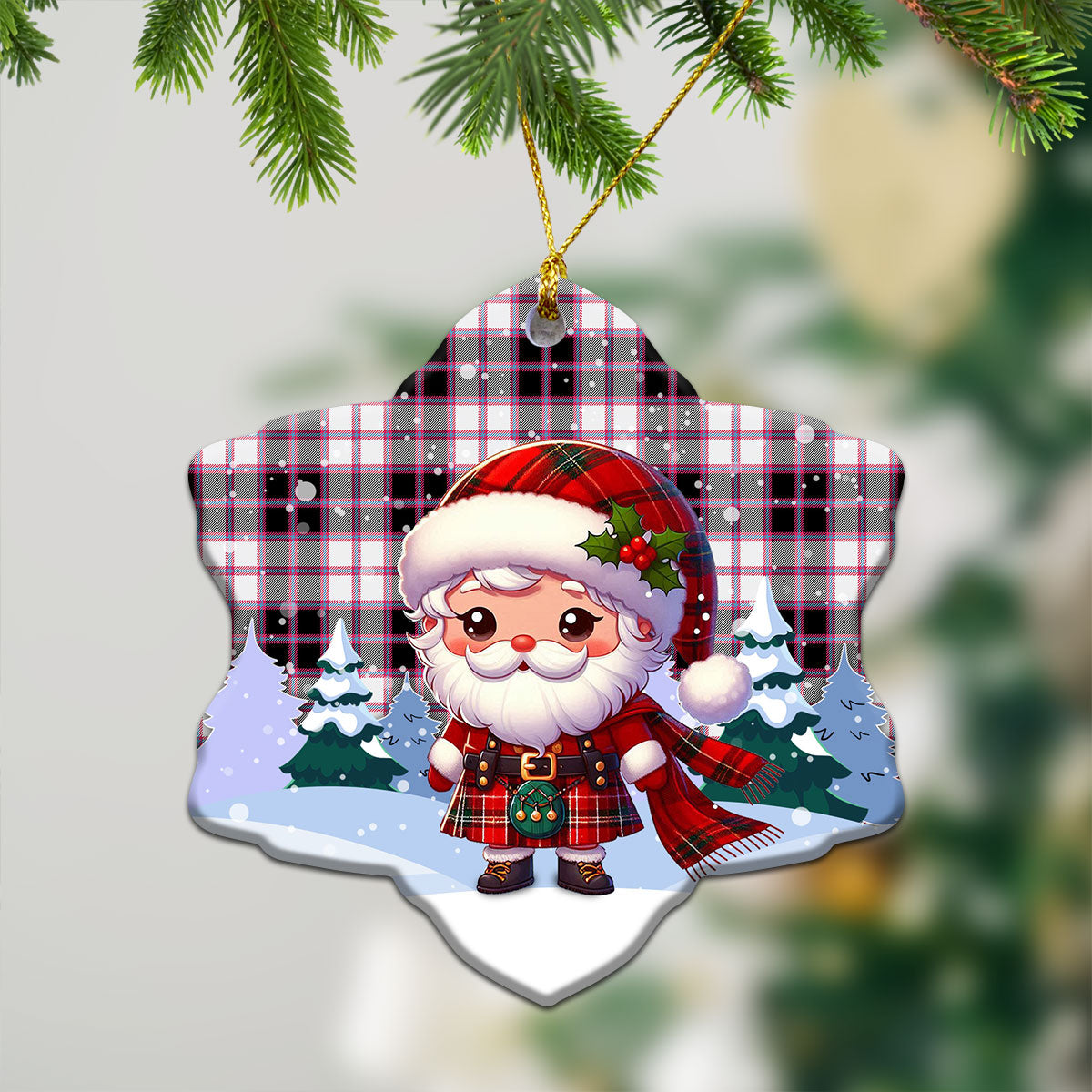 McPherson Hunting Modern Tartan Christmas Ceramic Ornament - Santa Claus In Kilt Style