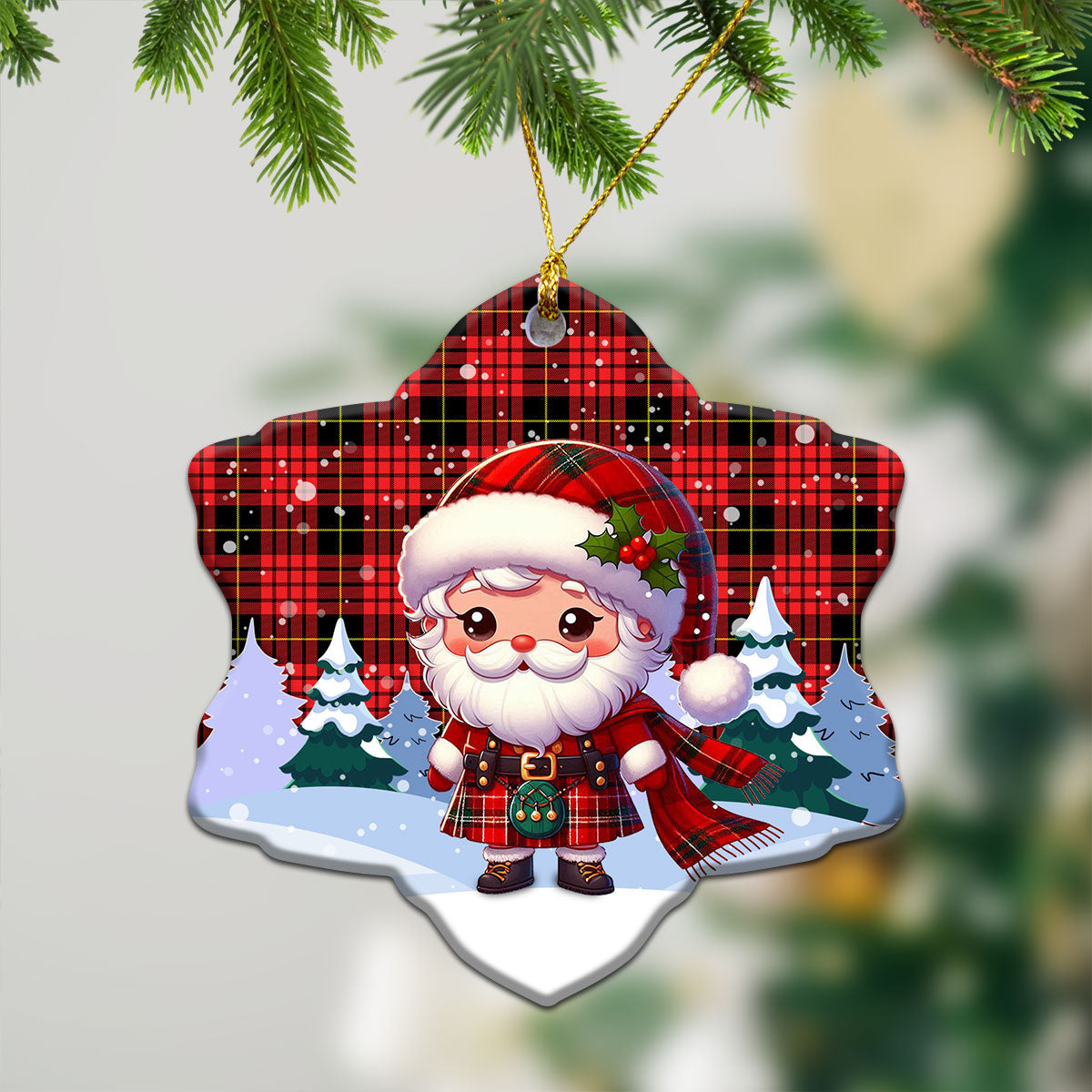 McQueen Modern Tartan Christmas Ceramic Ornament - Santa Claus In Kilt Style