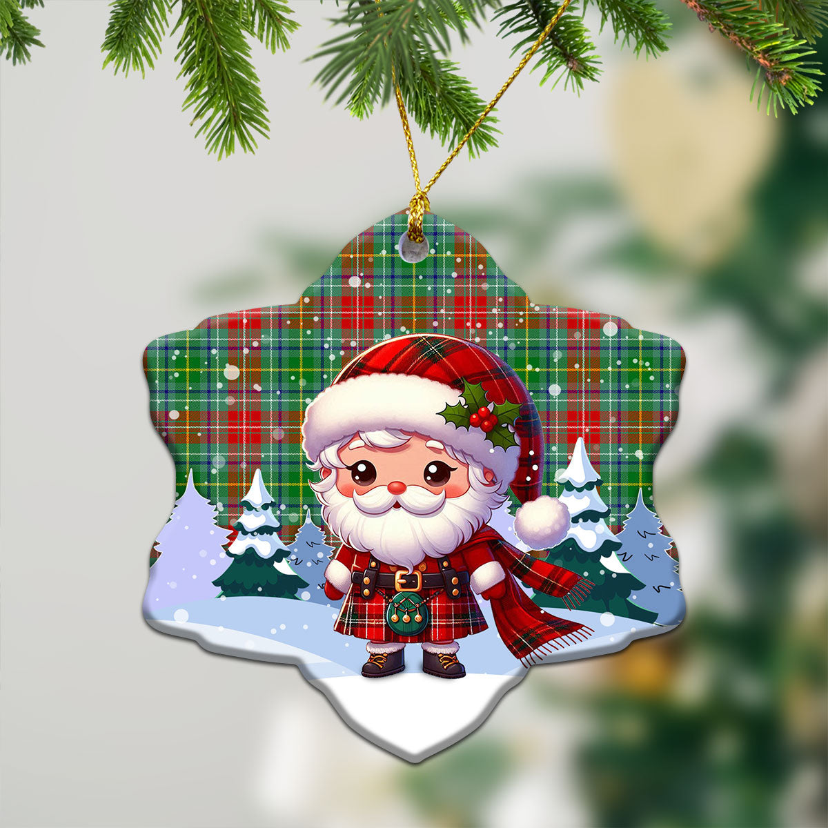 Muirhead Tartan Christmas Ceramic Ornament - Santa Claus In Kilt Style