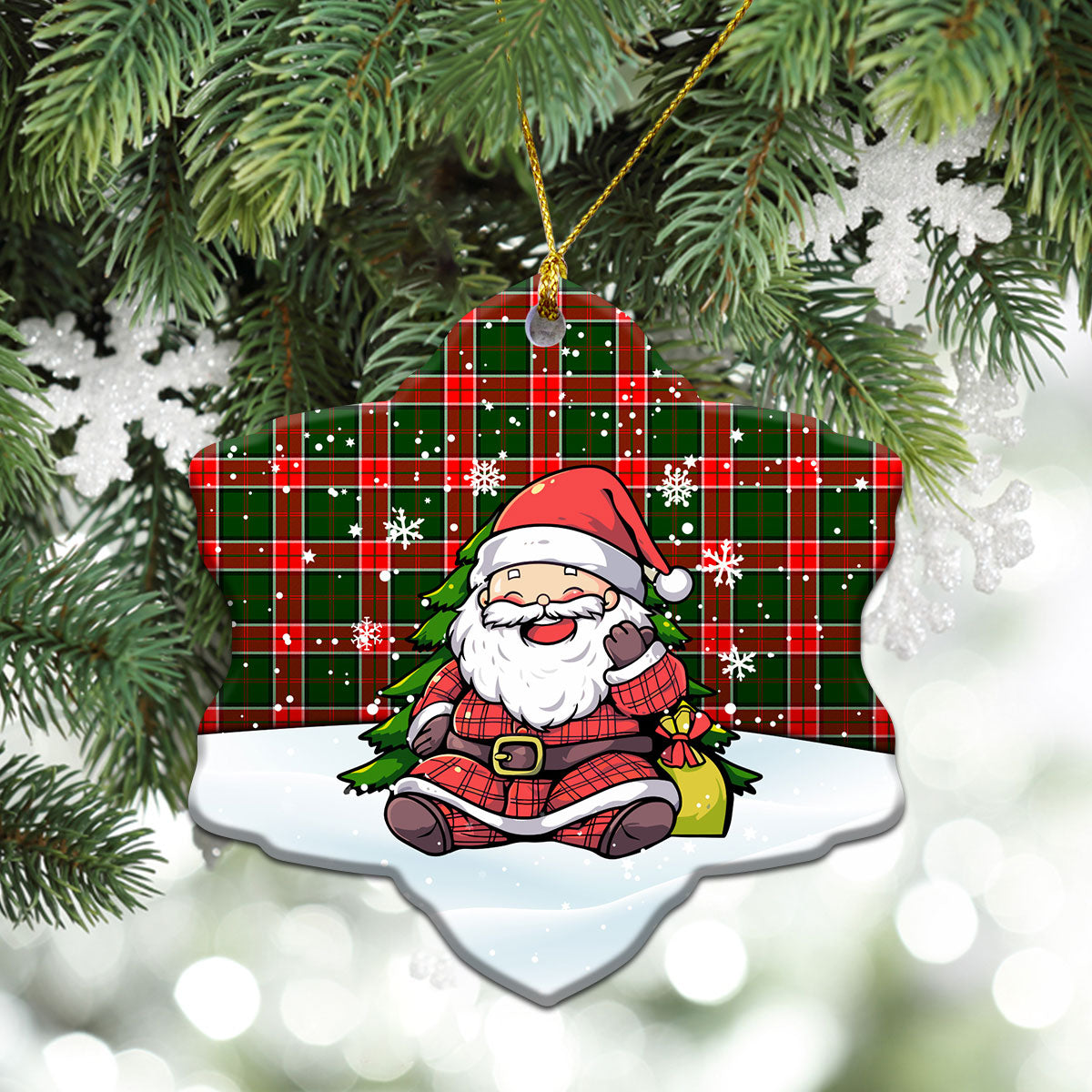 Pollock Tartan Christmas Ceramic Ornament - Scottish Santa Style