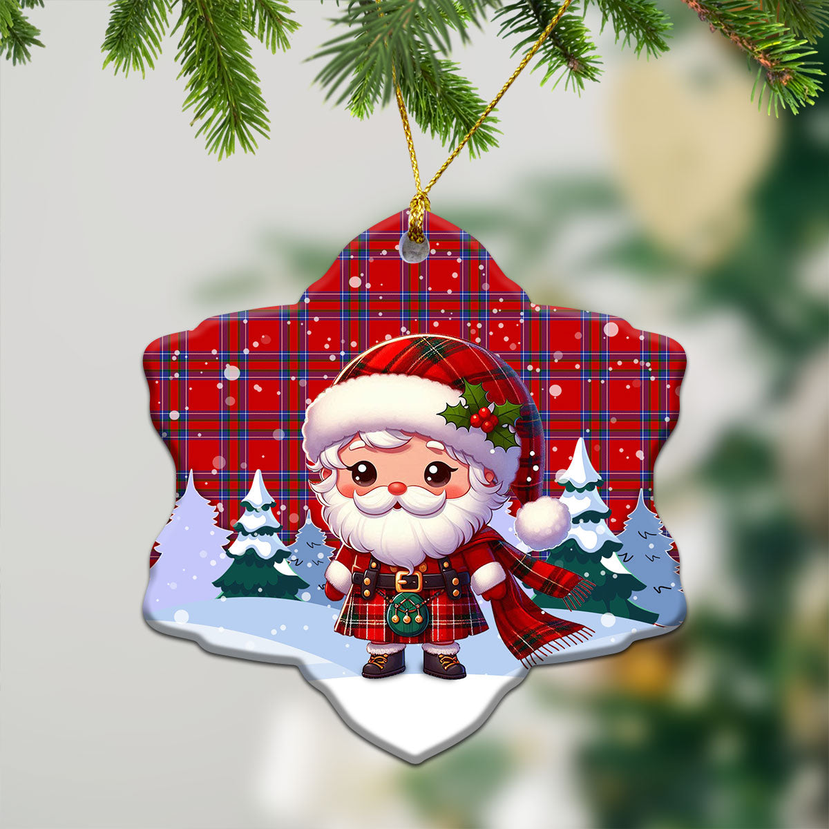 Rait Tartan Christmas Ceramic Ornament - Santa Claus In Kilt Style