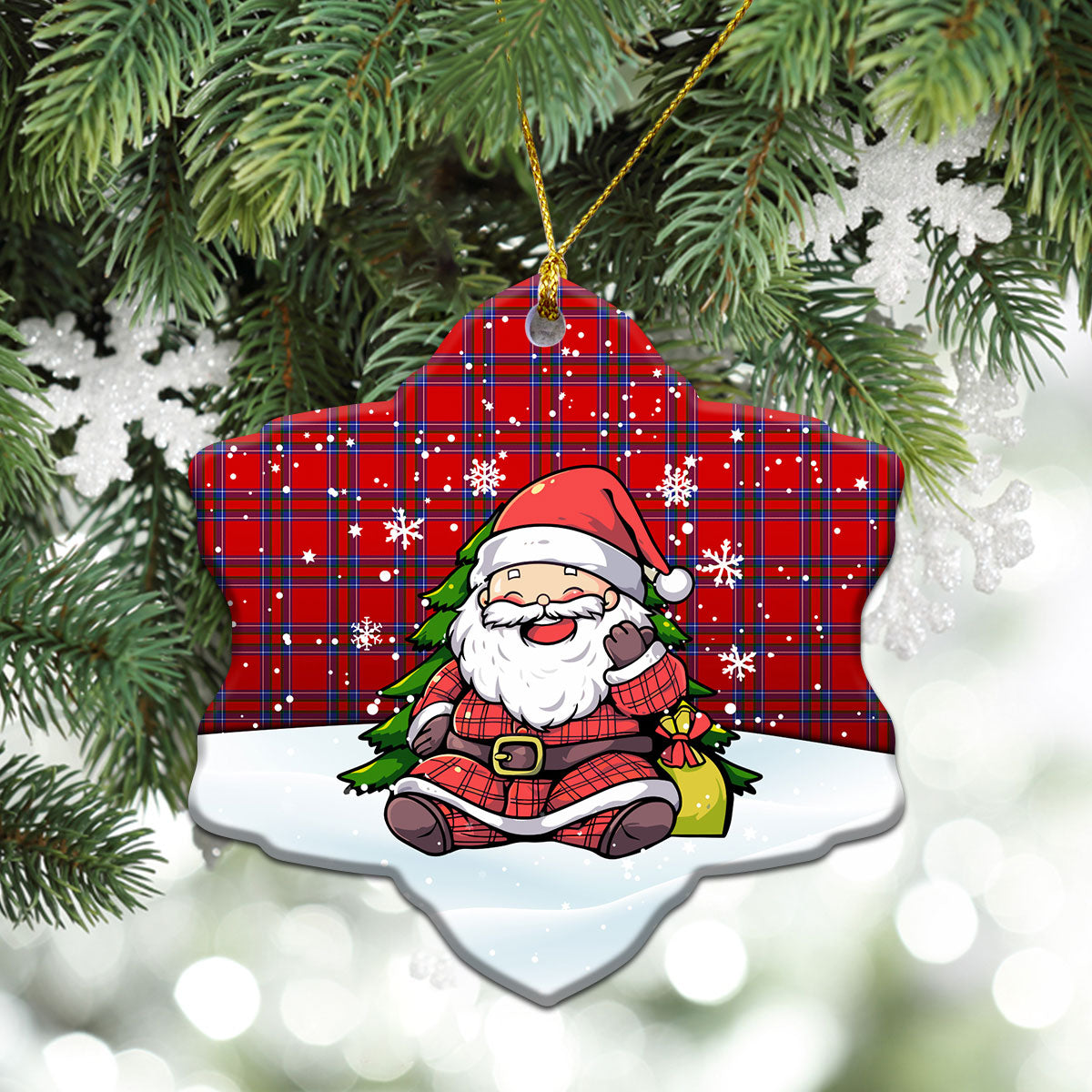 Rait Tartan Christmas Ceramic Ornament - Scottish Santa Style