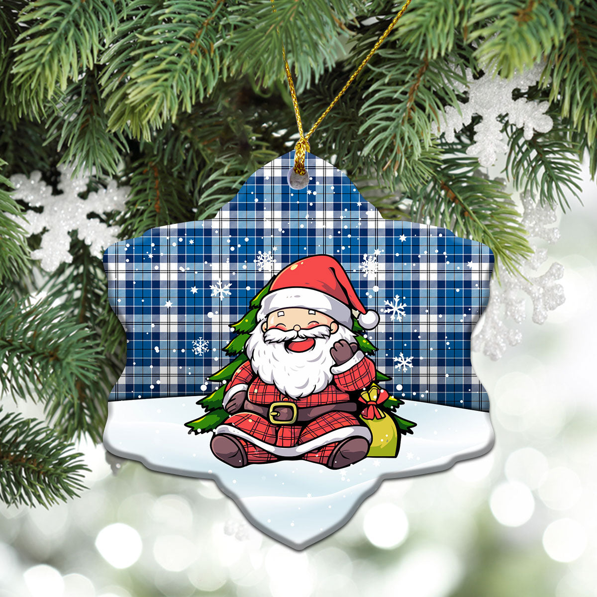 Roberton Tartan Christmas Ceramic Ornament - Scottish Santa Style