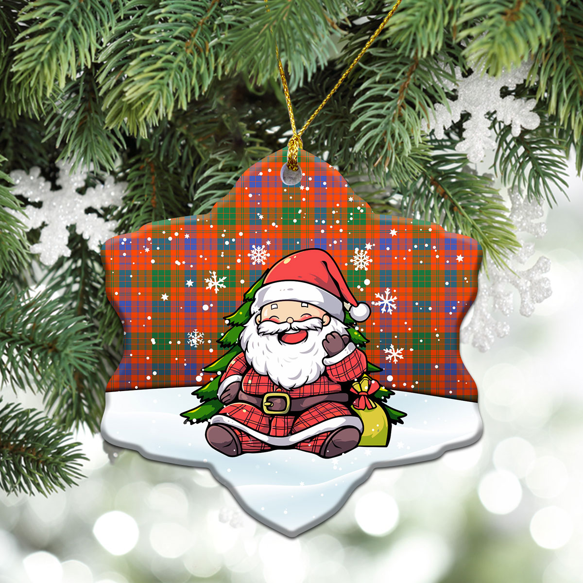 Ross Ancient Tartan Christmas Ceramic Ornament - Scottish Santa Style